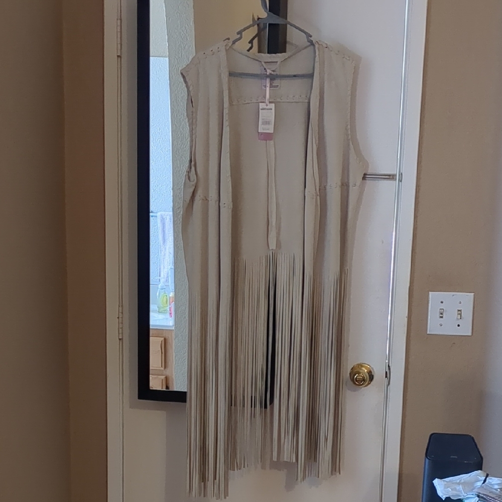 Beige Fringe Sleeveless Vest